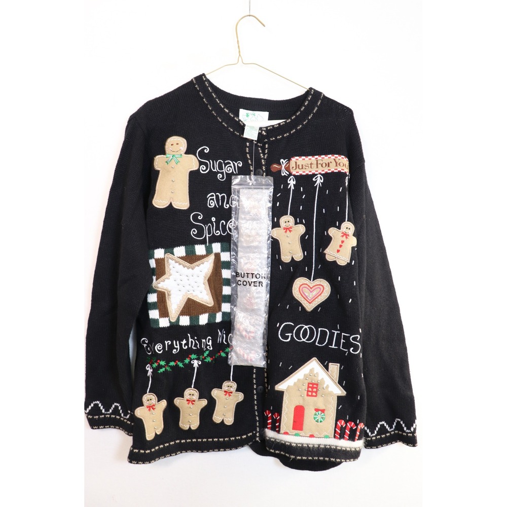 Tiara International Sugar‎ and Spice Gingerbread Christmas Cardigan Sweater M